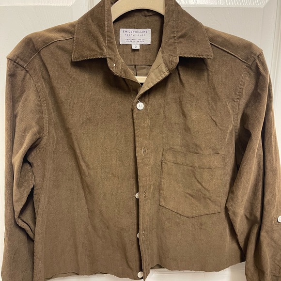 Emily Phillips Brown Corduroy Cropped Button Down - Picture 2 of 10